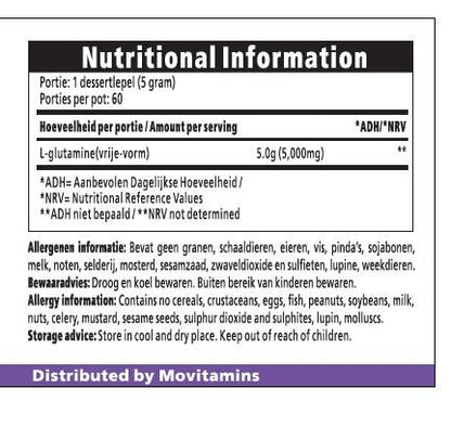 L-Glutamine Poeder 300 gram – Movitamins, 300 gram poeder