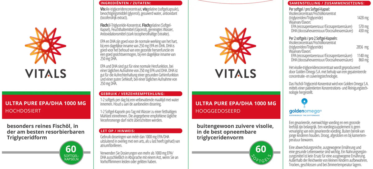 Vitals Ultra Pure EPA/DHA 1000 MG hooggedoseerd 60s – Vitals, 60 softgels