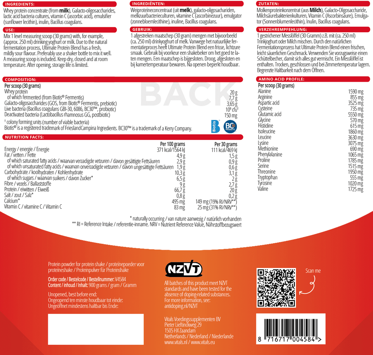 Vitals Ultimate Protein Blend 900 gram – Vitals, 900 gram poeder